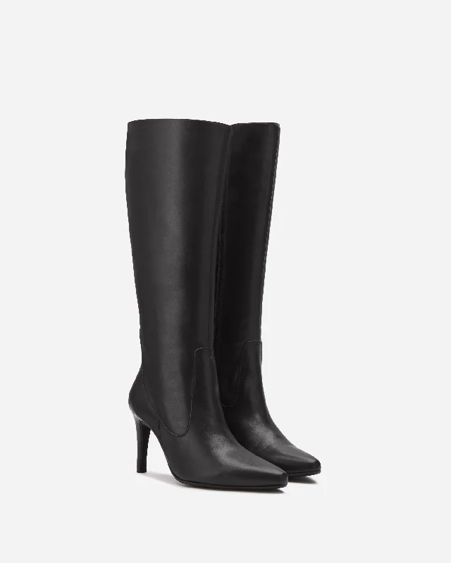 Freya Knee High Boots in Black Leather