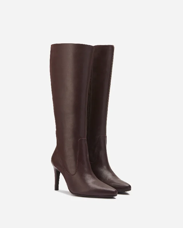 Freya Knee High Boots in Burgundy Leather