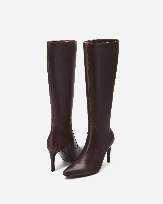 Freya Knee High Boots in Burgundy Leather