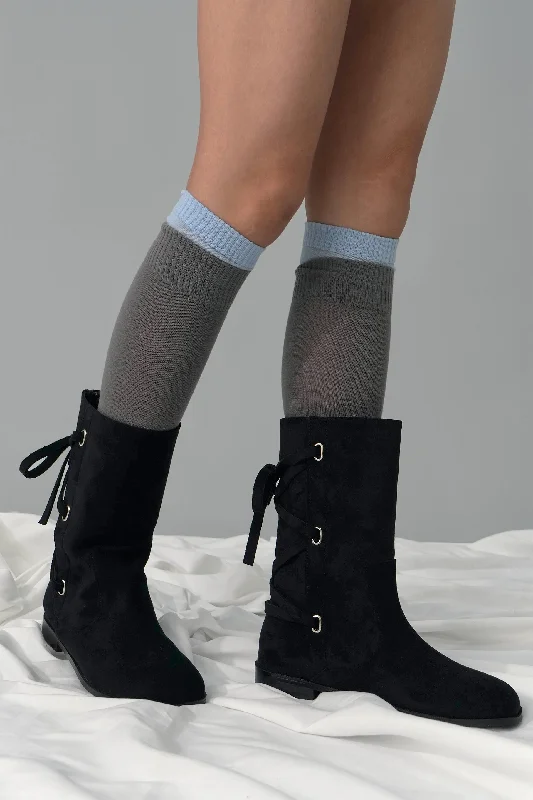 Suede Tie Up Boots, Black