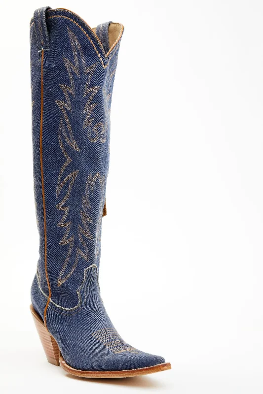 Gwennie Denim Tall Western Boots - Snip Toe