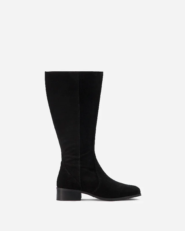 Haltham Petite Knee High Boots in Black Suede