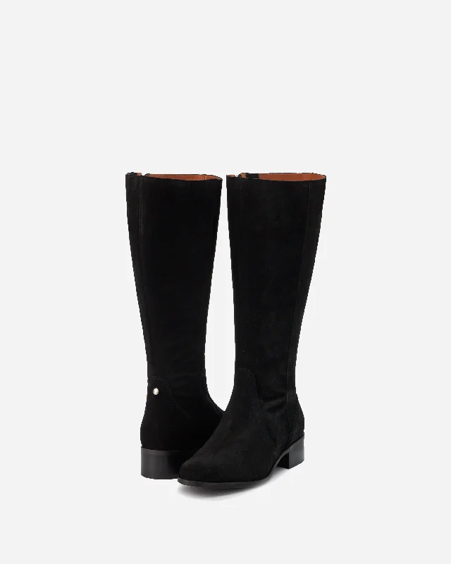 Haltham Petite Knee High Boots in Black Suede