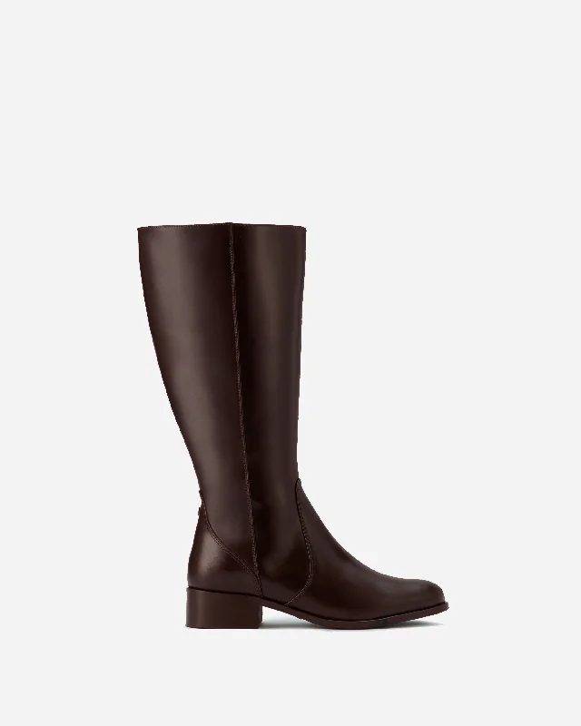 Haltham Petite Knee High Boots in Dark Brown Leather