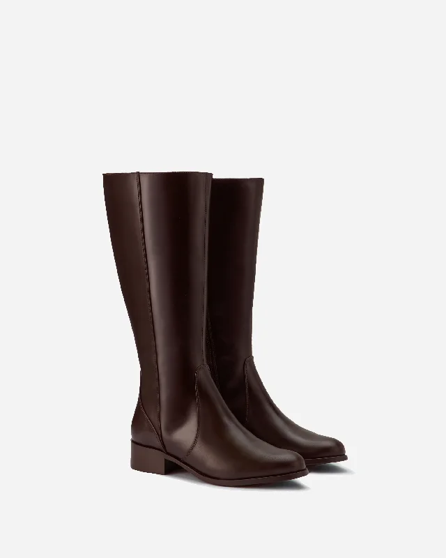 Haltham Petite Knee High Boots in Dark Brown Leather