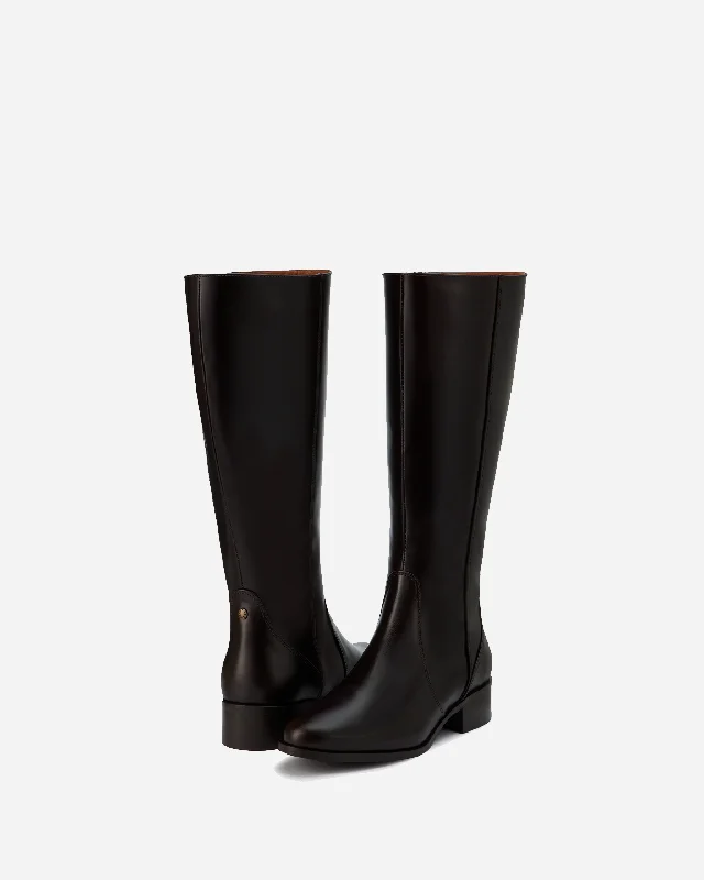 Haltham Petite Knee High Boots in Dark Brown Leather