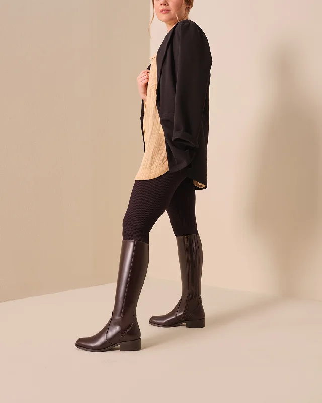 Haltham Petite Knee High Boots in Dark Brown Leather