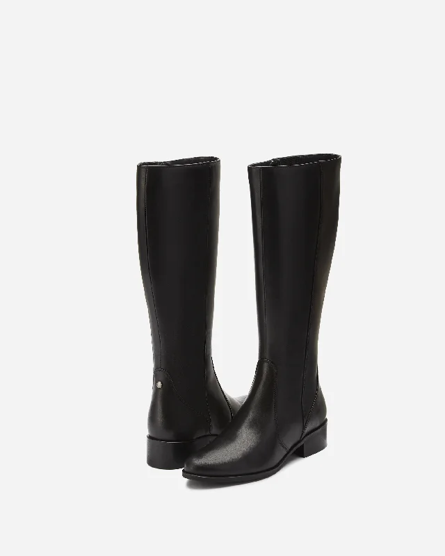 Haltham Standard Knee High Boots in Black Leather