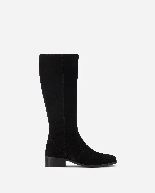 Haltham Standard Knee High Boots in Black Suede