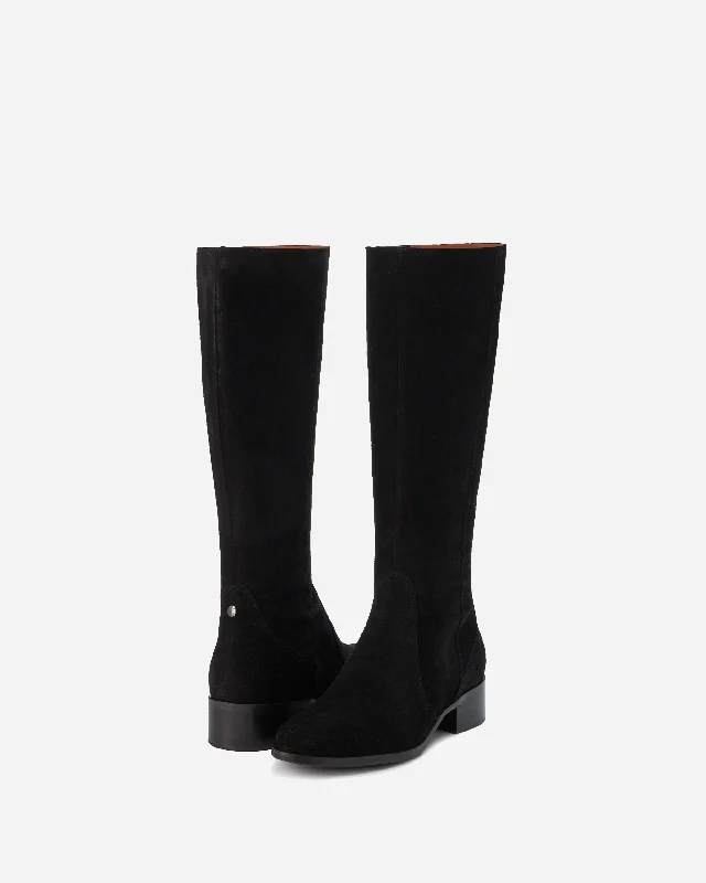 Haltham Standard Knee High Boots in Black Suede