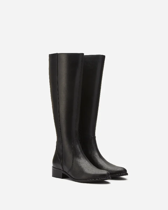 Haltham Tall Knee High Boots in Black Leather