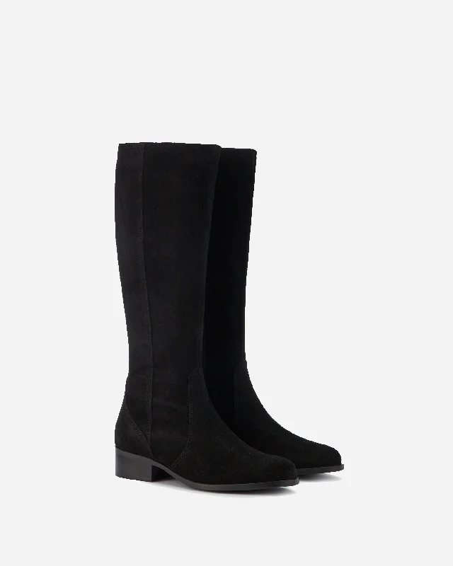 Haltham Tall Knee High Boots in Black Suede