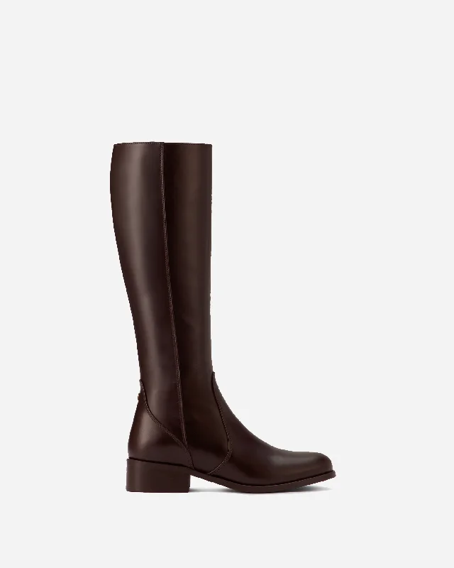 Haltham Tall Knee High Boots in Dark Brown Leather