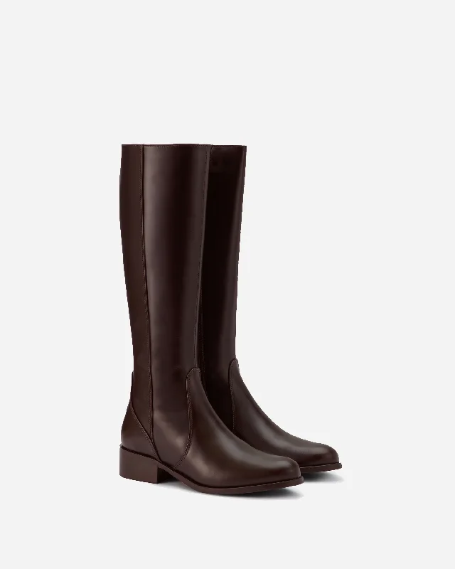 Haltham Tall Knee High Boots in Dark Brown Leather