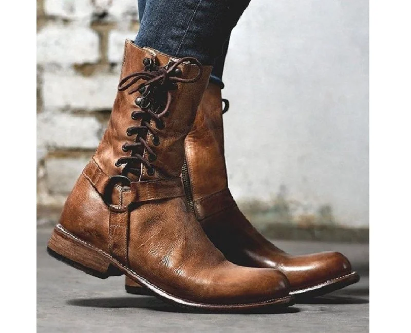 HANDMADE TAN ZIPPER BOOTS