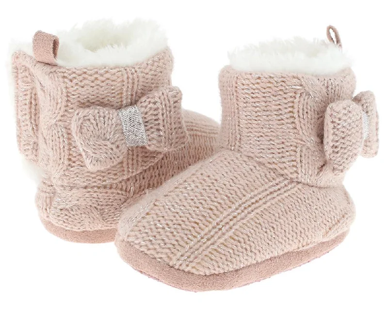 Infant Metallic Knit Boot with Bow Trim