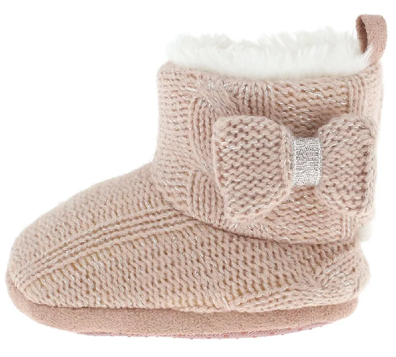 Infant Metallic Knit Boot with Bow Trim