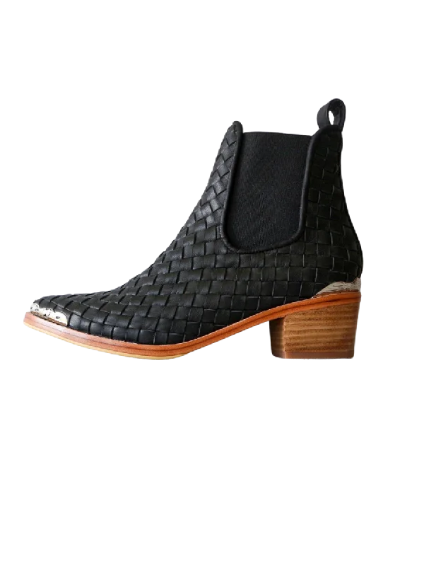 ISLA Woven Leather Western Boots - Black