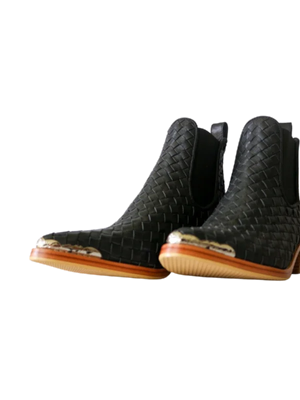 ISLA Woven Leather Western Boots - Black