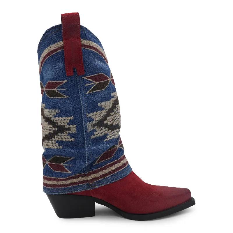 IZEL - Red/Denim Jeans Aztec Boot