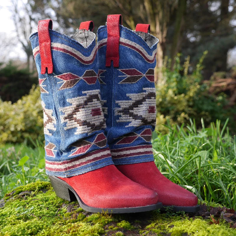 IZEL - Red/Denim Jeans Aztec Boot