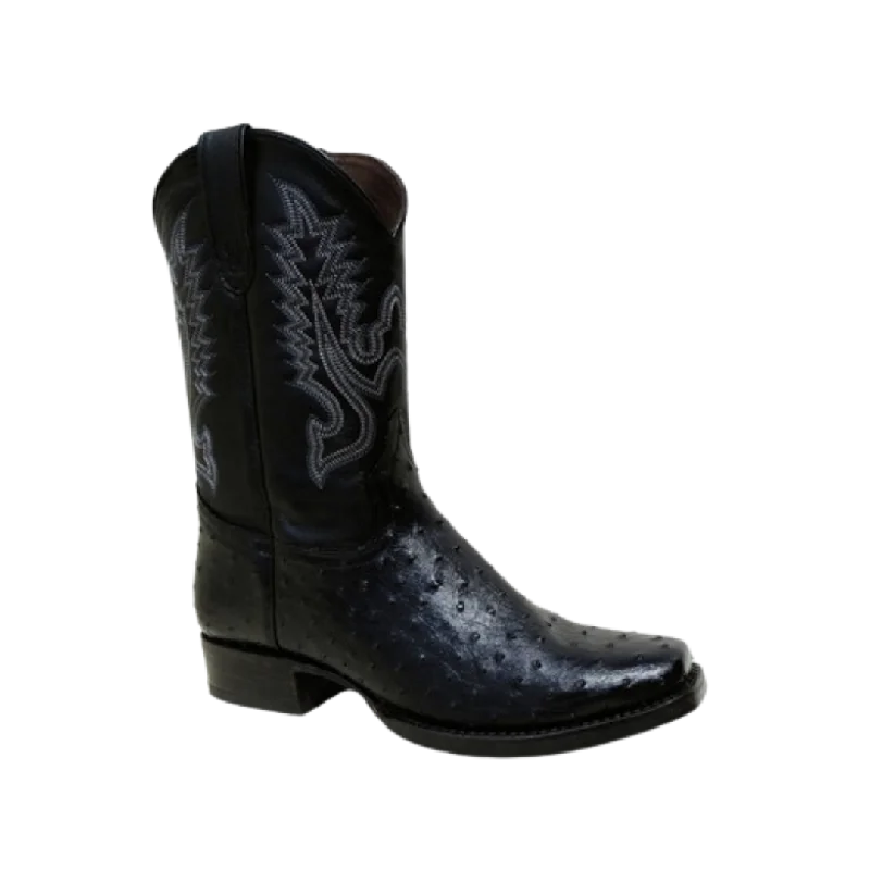 International M Pecos Boy's Black Rubber Sole Ostrich Print Boot