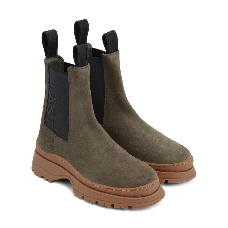 Powder Chelsea Suede Olive Boots