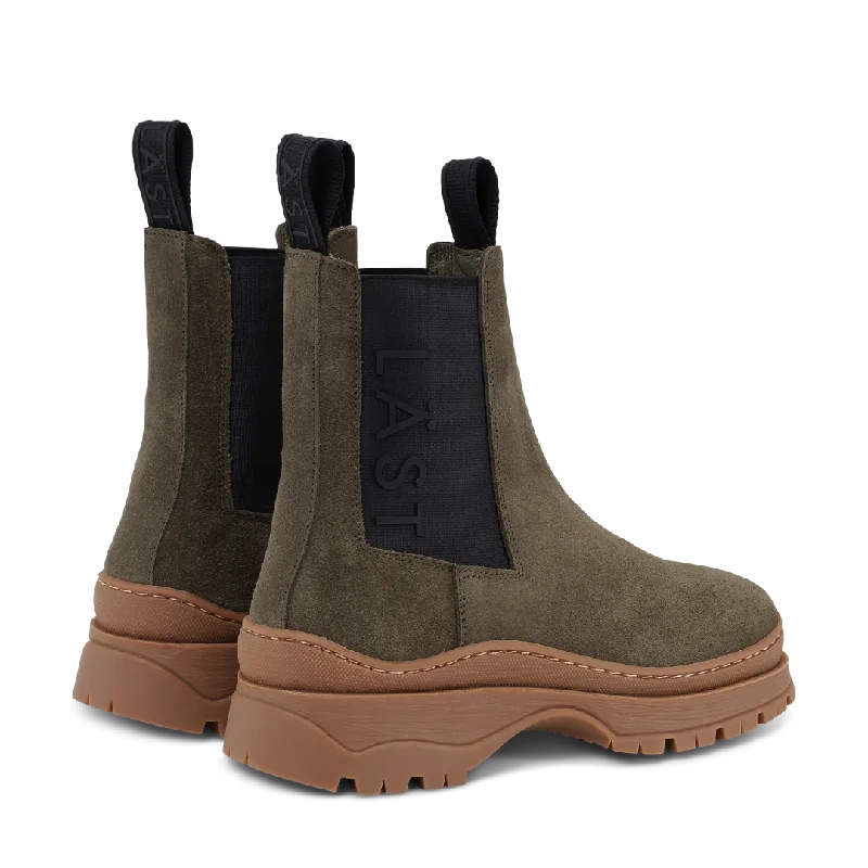 Powder Chelsea Suede Olive Boots