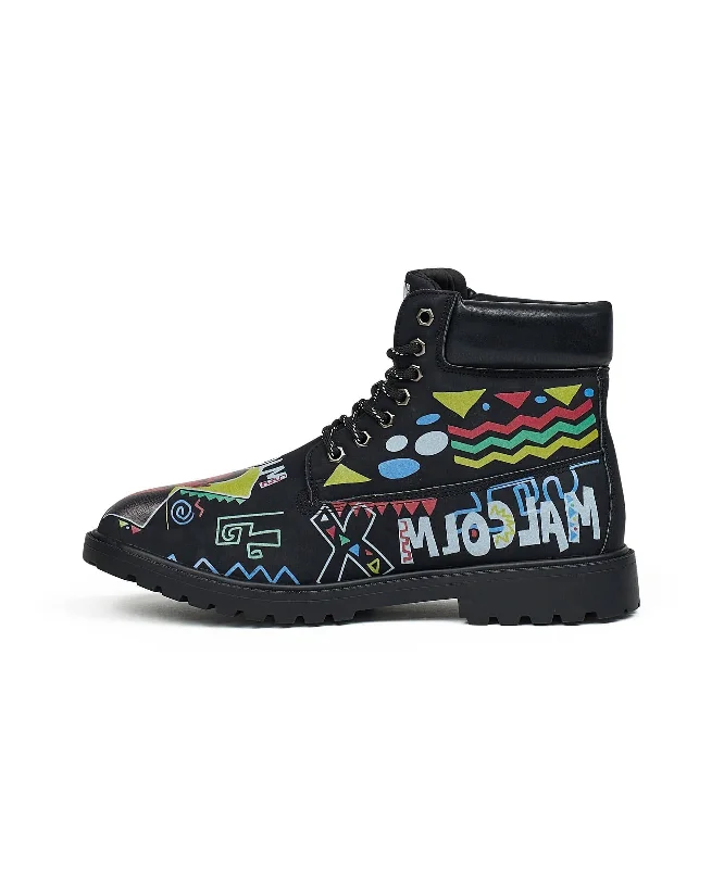 Malcolm X Reason Collab Faux Suede Graphic Print Boots - Black