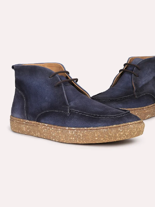 Men Blue Textured Casual Boots