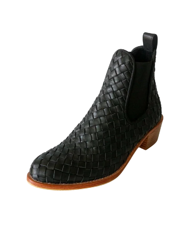 NUSA Woven Leather Western Boots - Black