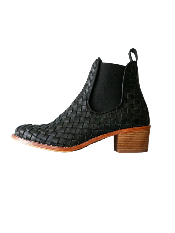 NUSA Woven Leather Western Boots - Black