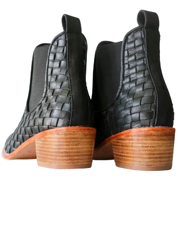 NUSA Woven Leather Western Boots - Black