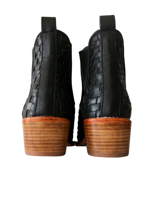 NUSA Woven Leather Western Boots - Black