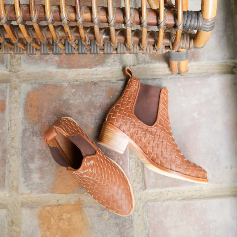 NUSA Woven Leather Western Boots - Summer Tan