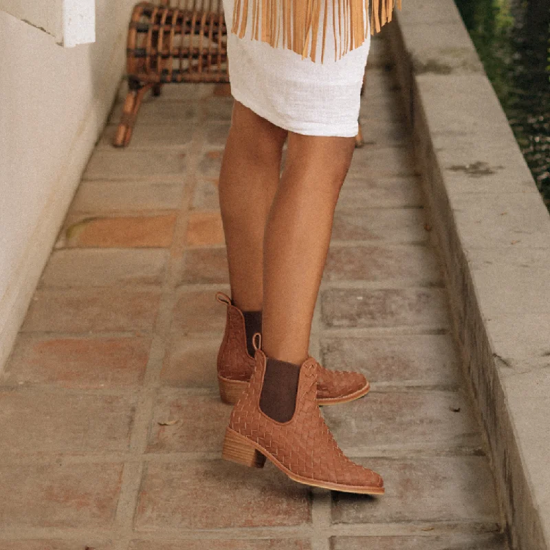 NUSA Woven Leather Western Boots - Summer Tan