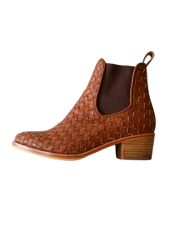 NUSA Woven Leather Western Boots - Summer Tan