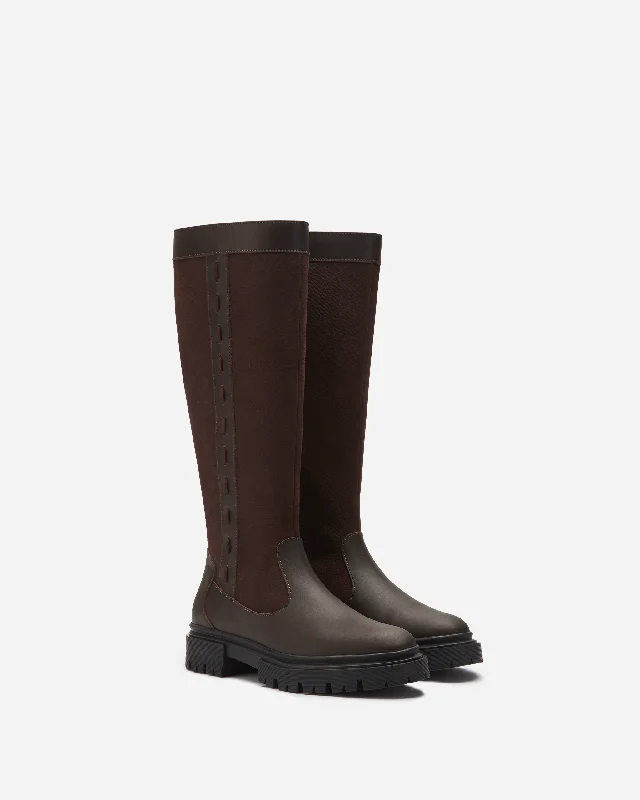 Oakford Knee High Boots in Dark Brown Leather