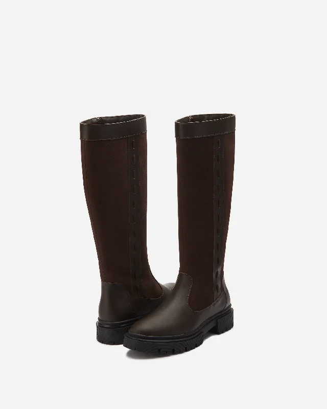 Oakford Knee High Boots in Dark Brown Leather