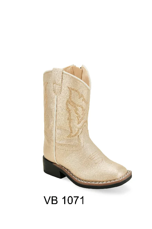 Old West Toddler's Shiny Cream All Over Leatherette Broad Square Toe Boot