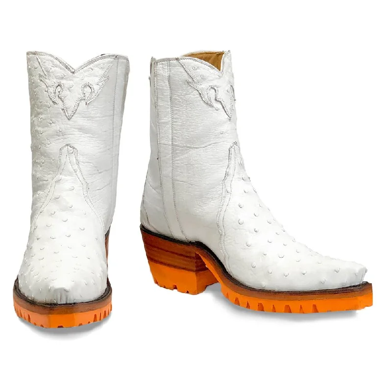 Ostrich Ankle Zipper with Orange Vibram - White