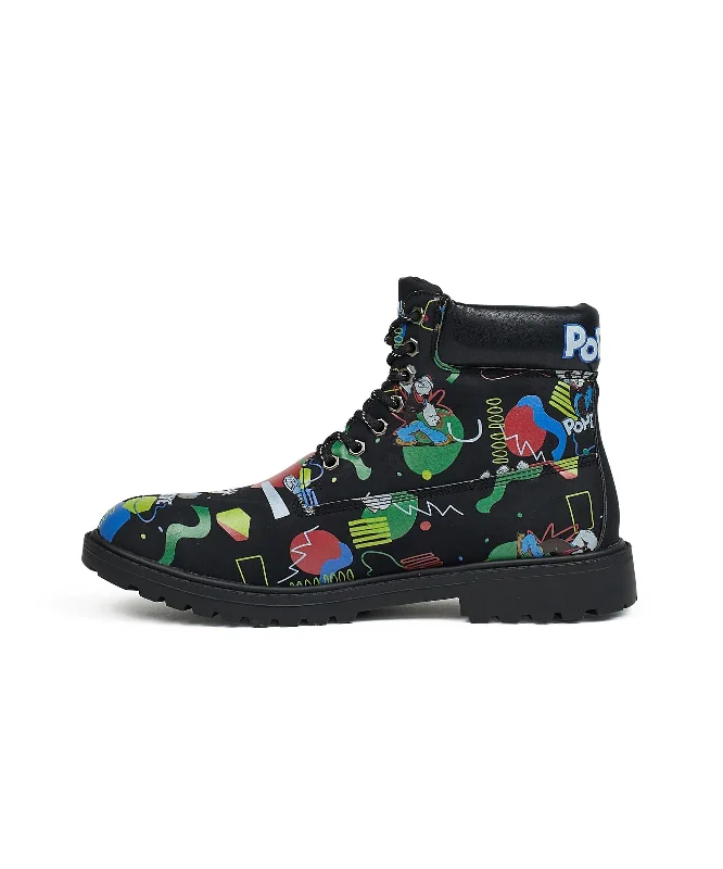 Popeye X Reason Collab Faux Suede Graffiti Print Boots - Black