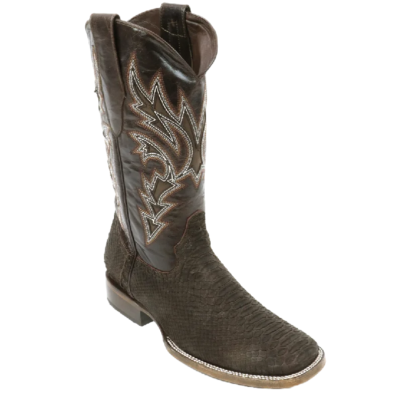 Rockin Leather Men's Chocolate Sanded Python Square Toe Boots 8002