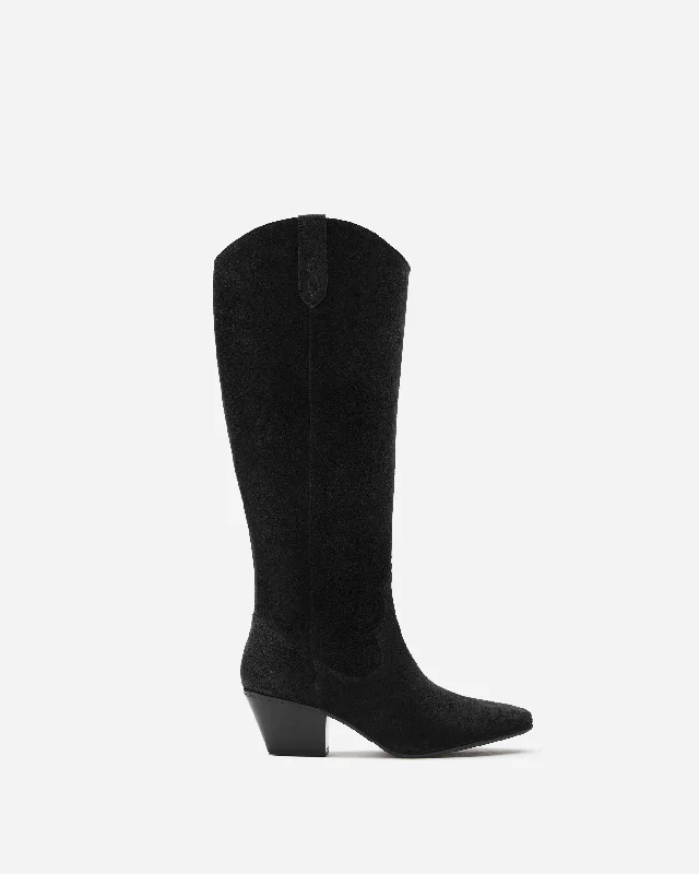 Saffron Knee High Boots in Black Suede