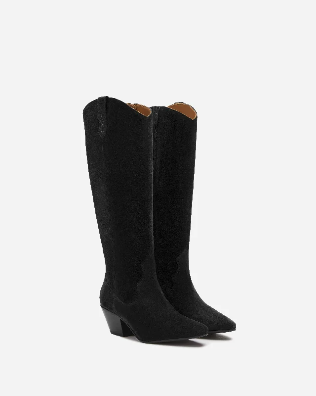 Saffron Knee High Boots in Black Suede