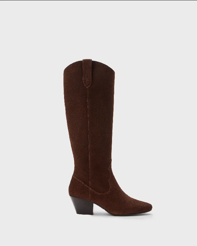 Saffron Knee High Boots in Brown Suede