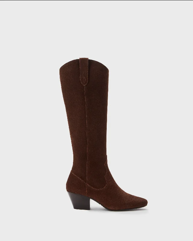 Saffron Knee High Boots in Brown Suede