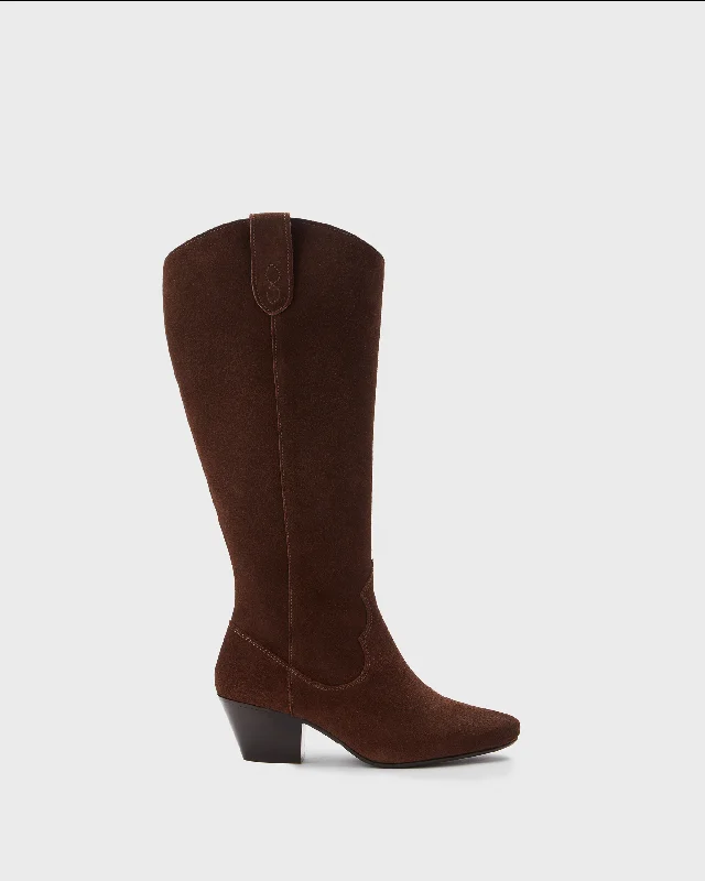 Saffron Knee High Boots in Brown Suede