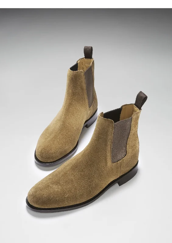 Tobacco Suede Chelsea Boots, Welted Leather Sole