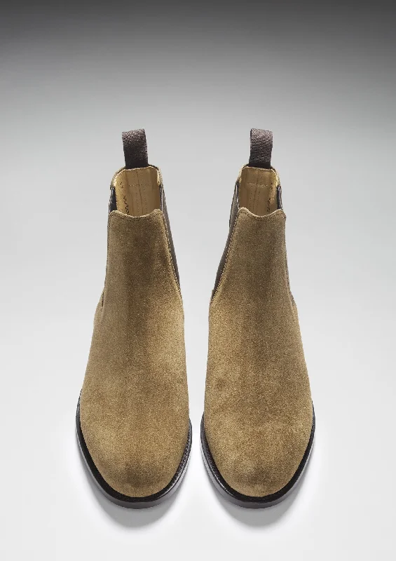 Tobacco Suede Chelsea Boots, Welted Leather Sole